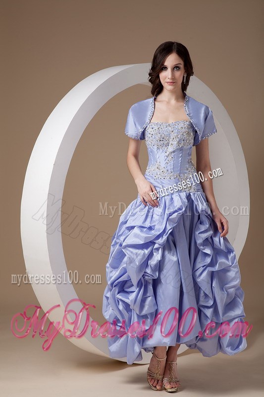 Lilac Strapless Evening Dress Appliques with Beading