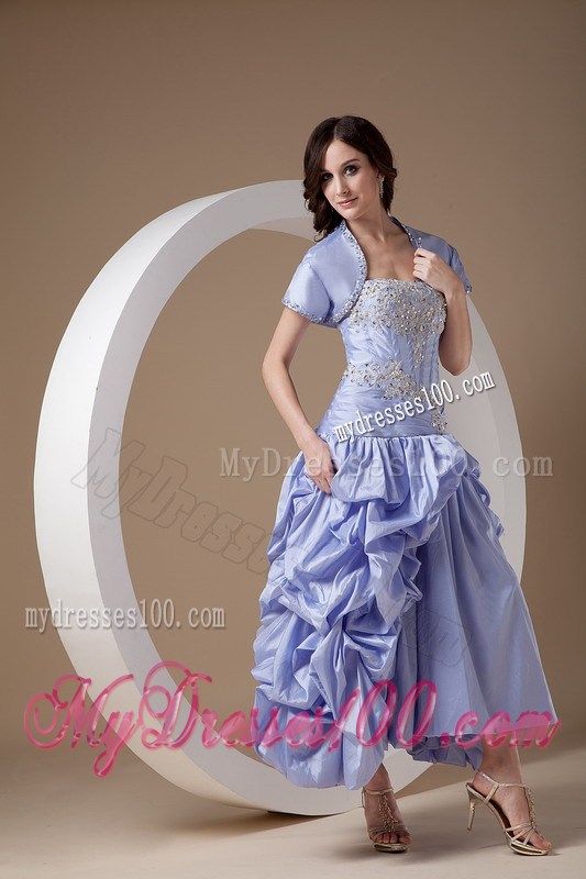 Lilac Strapless Evening Dress Appliques with Beading