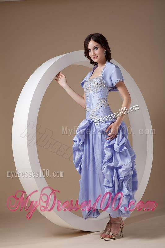 Lilac Strapless Evening Dress Appliques with Beading