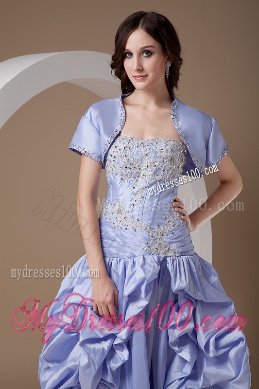 Lilac Strapless Evening Dress Appliques with Beading