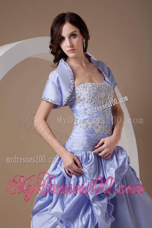 Lilac Strapless Evening Dress Appliques with Beading
