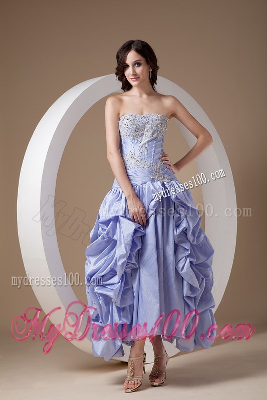 Lilac Strapless Evening Dress Appliques with Beading