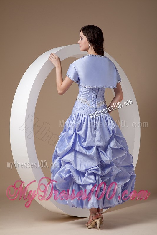 Lilac Strapless Evening Dress Appliques with Beading