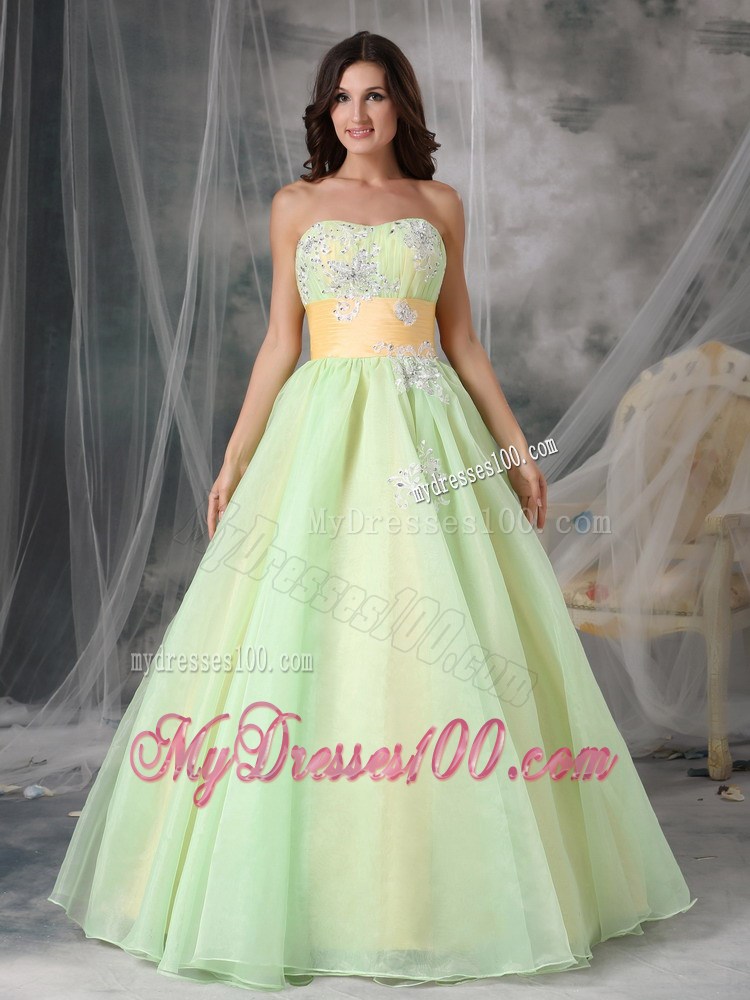 Popular Yellow Green Strapless Evening Dress Appliques