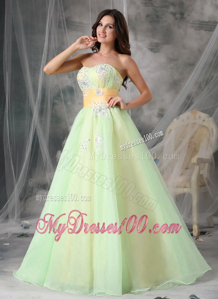 Popular Yellow Green Strapless Evening Dress Appliques