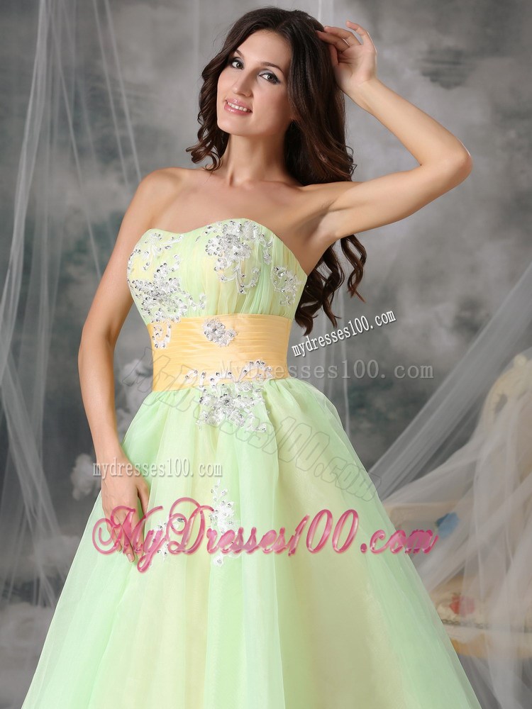 Popular Yellow Green Strapless Evening Dress Appliques