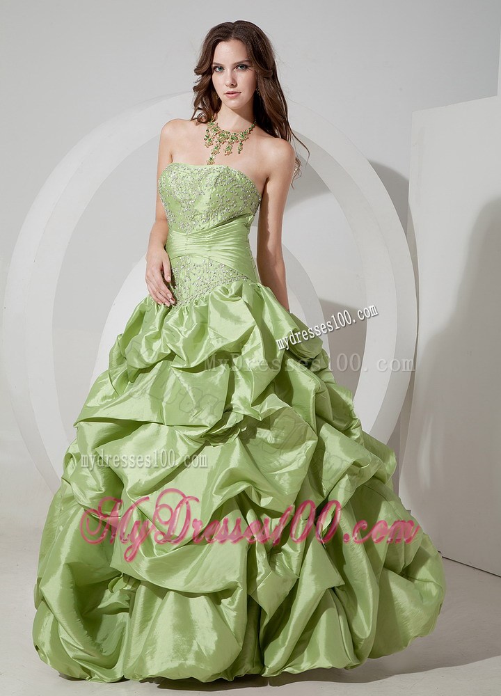 2013 Appliques Yellow Green Strapless Evening Dress