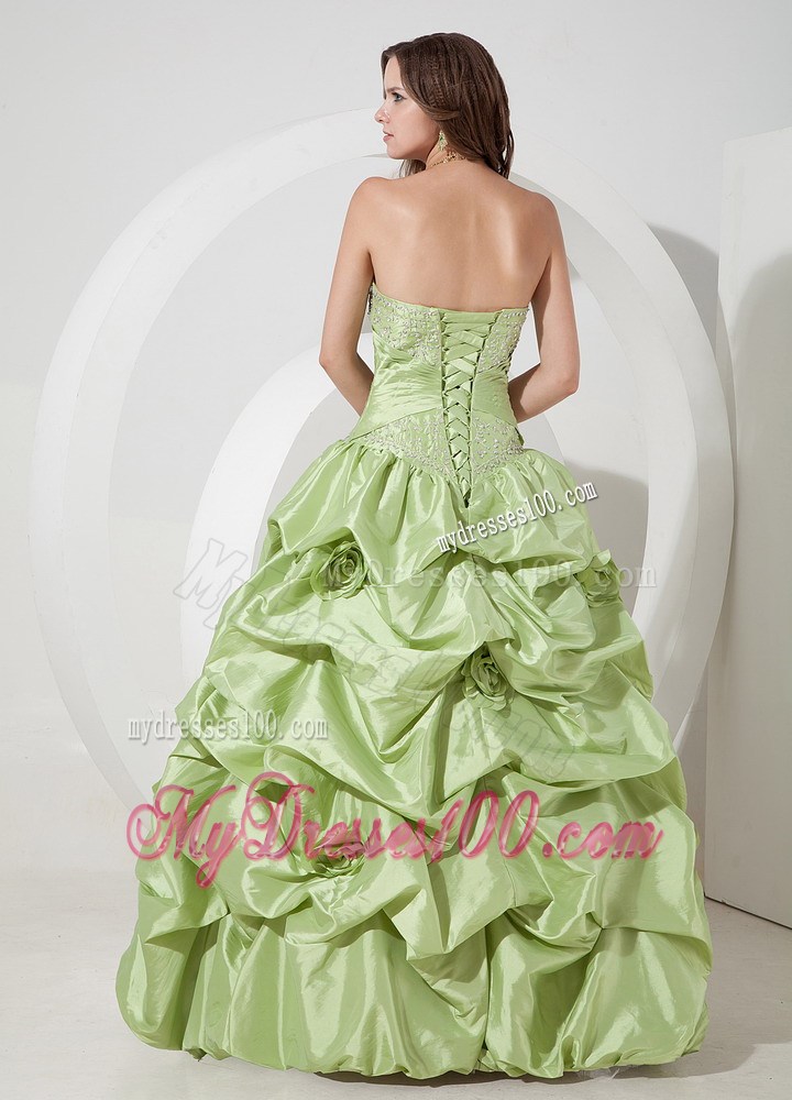 2013 Appliques Yellow Green Strapless Evening Dress