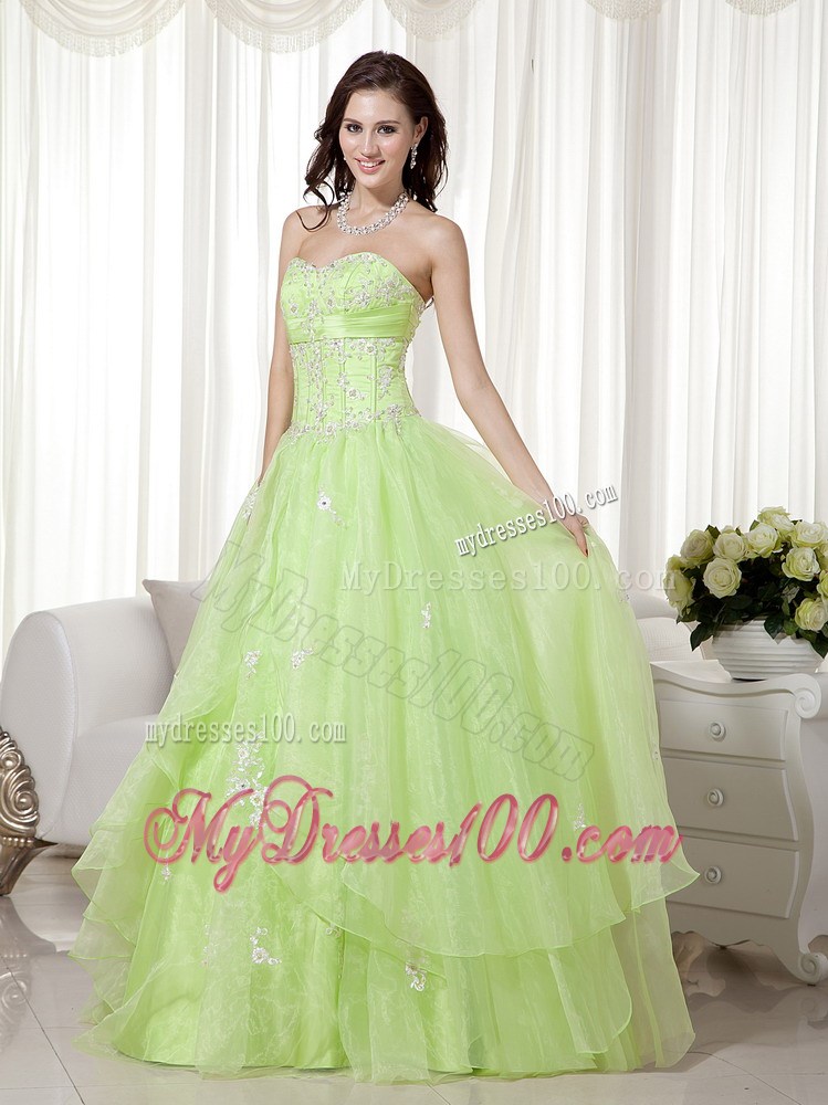 Yellow Green Sweetheart Long Beading Evening Dress
