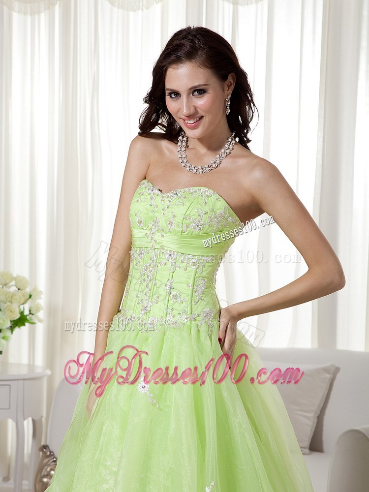 Yellow Green Sweetheart Long Beading Evening Dress