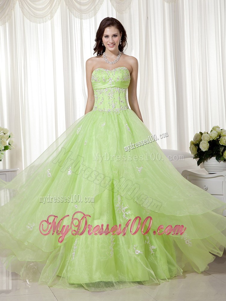 Yellow Green Sweetheart Long Beading Evening Dress