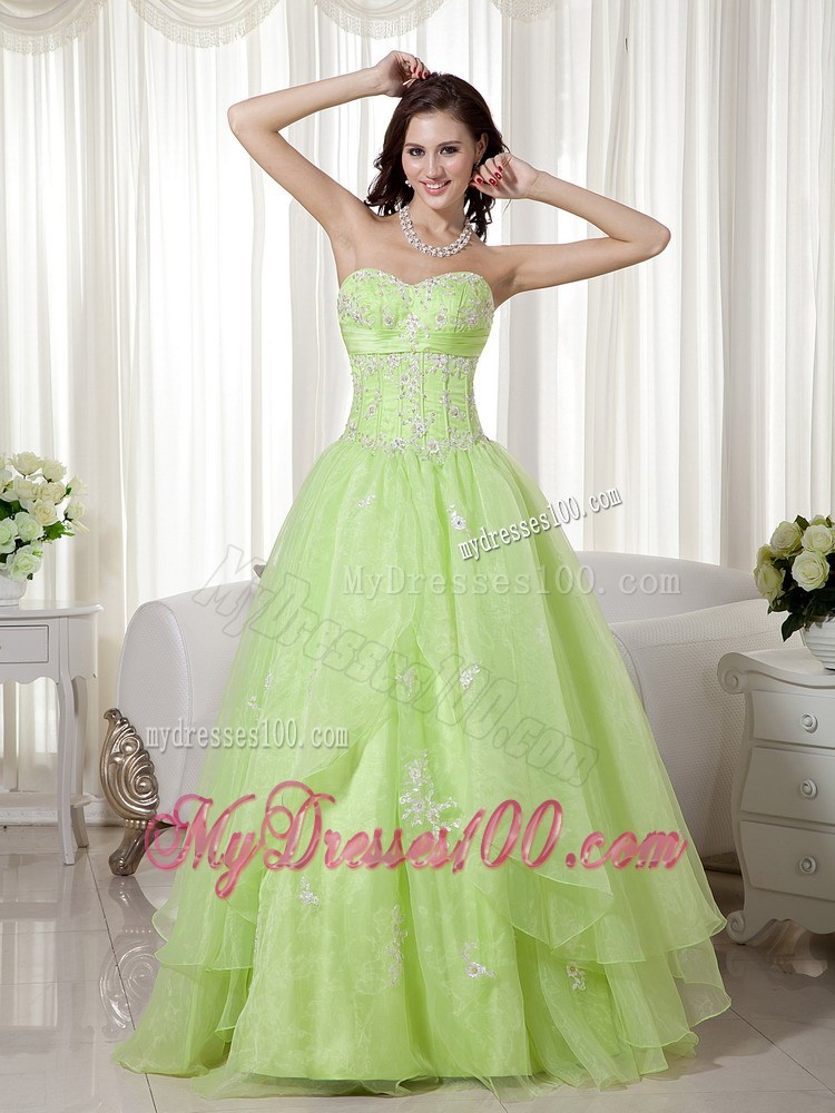 Yellow Green Sweetheart Long Beading Evening Dress