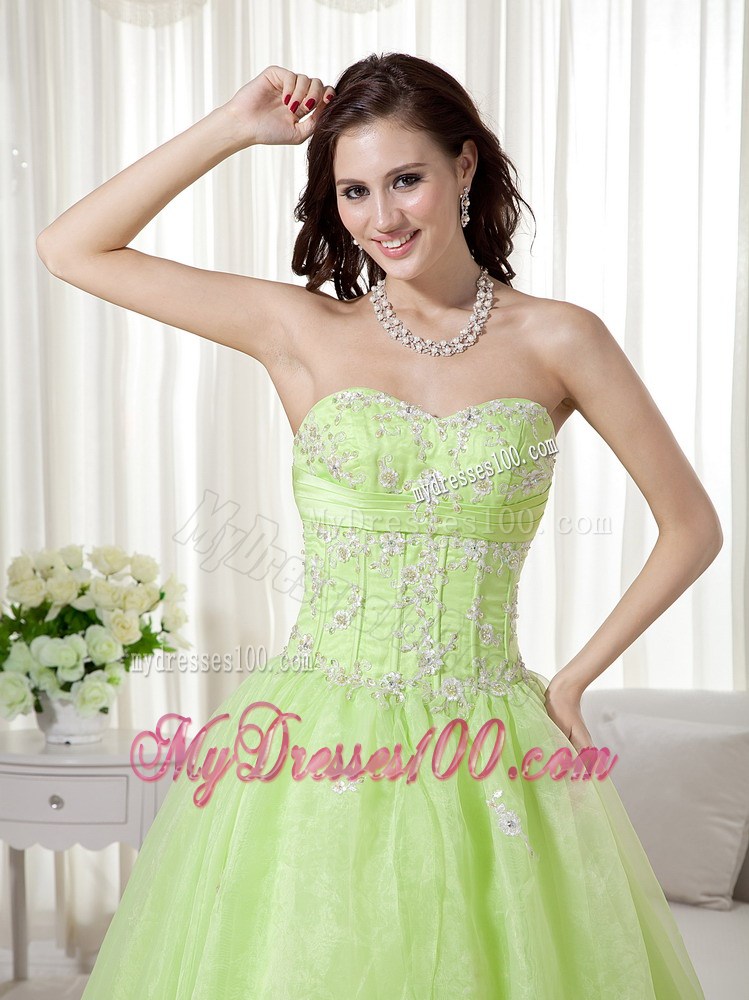 Yellow Green Sweetheart Long Beading Evening Dress