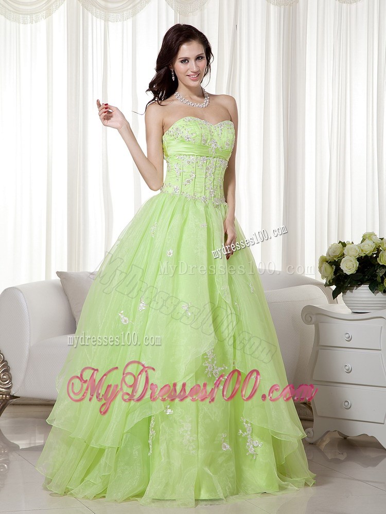 Yellow Green Sweetheart Long Beading Evening Dress