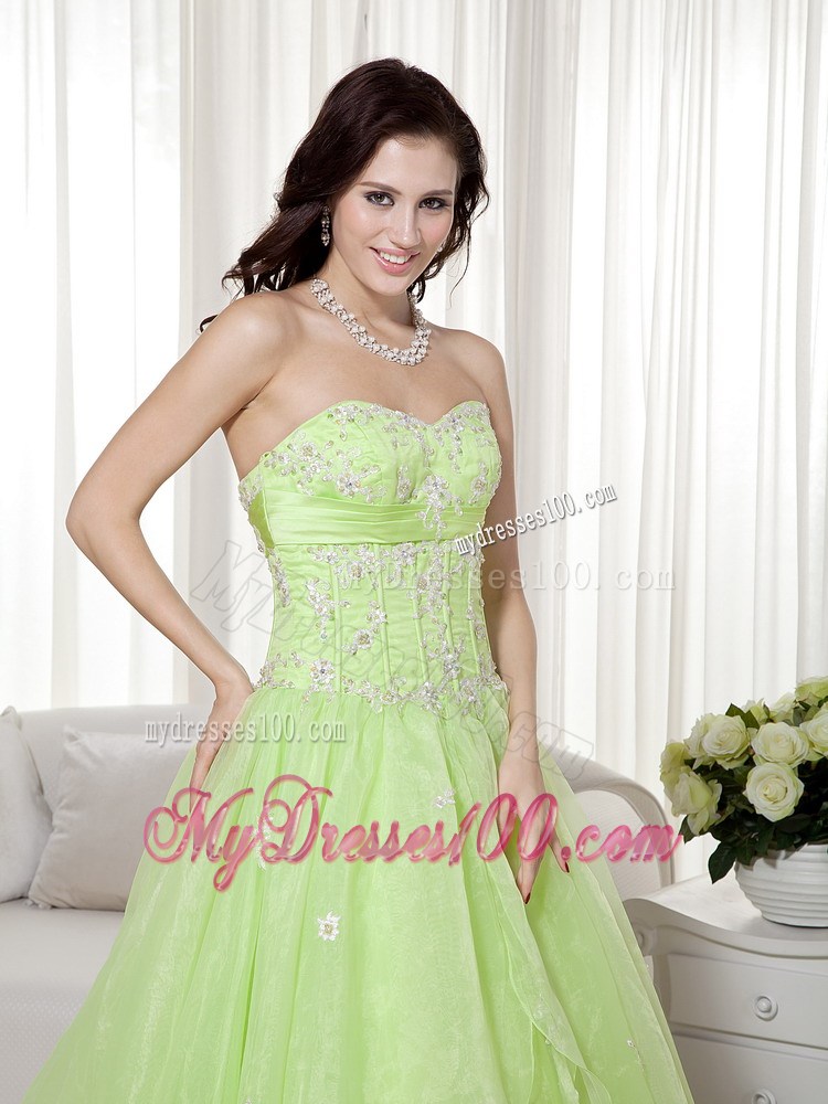 Yellow Green Sweetheart Long Beading Evening Dress