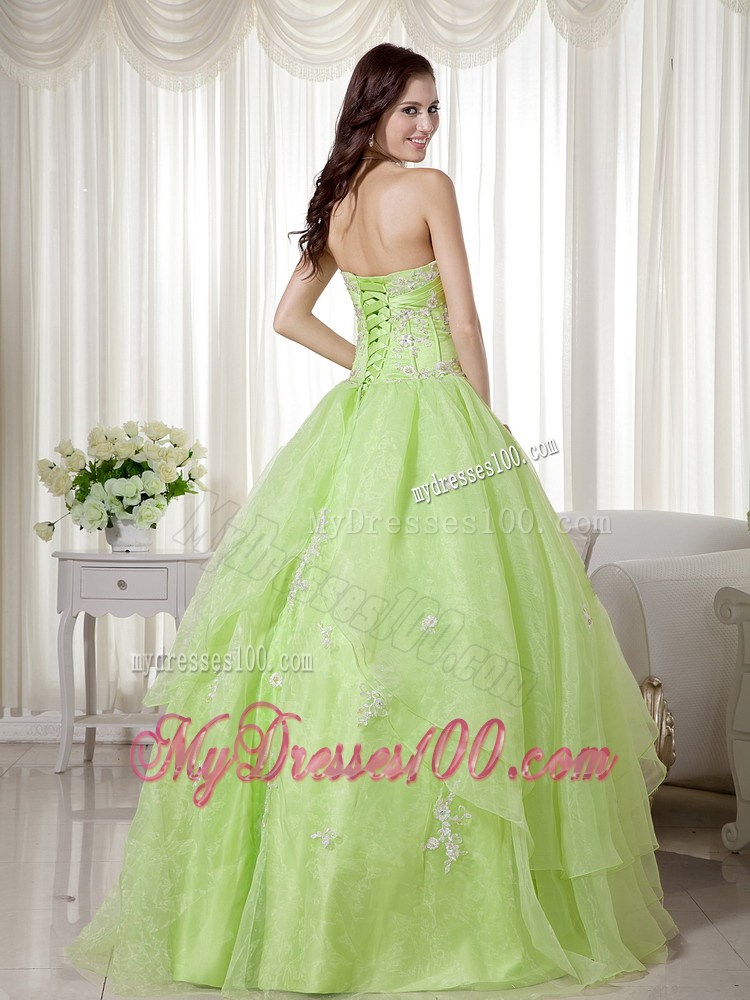 Yellow Green Sweetheart Long Beading Evening Dress