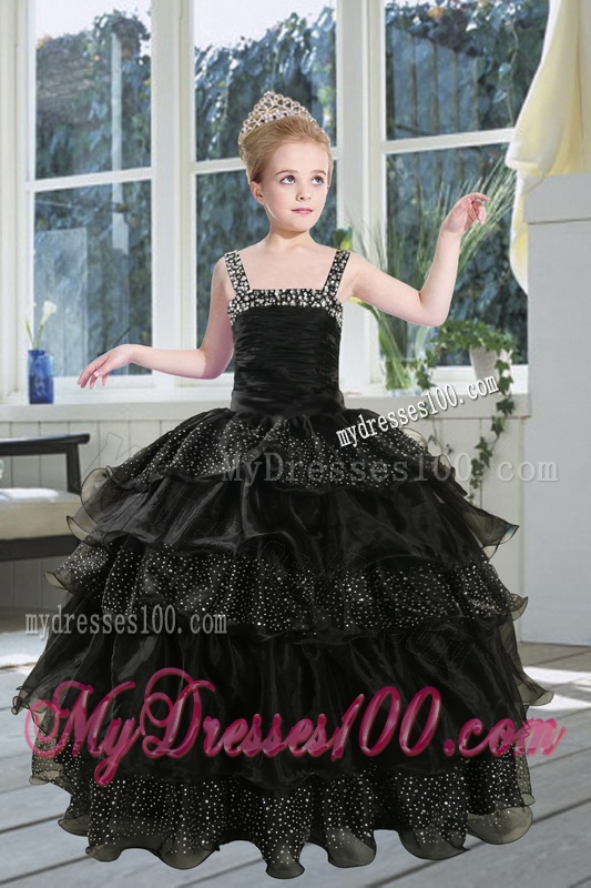 2016 Fashionable Black Straps Sequins Ruffles Organza Mini Quinceanera Dress