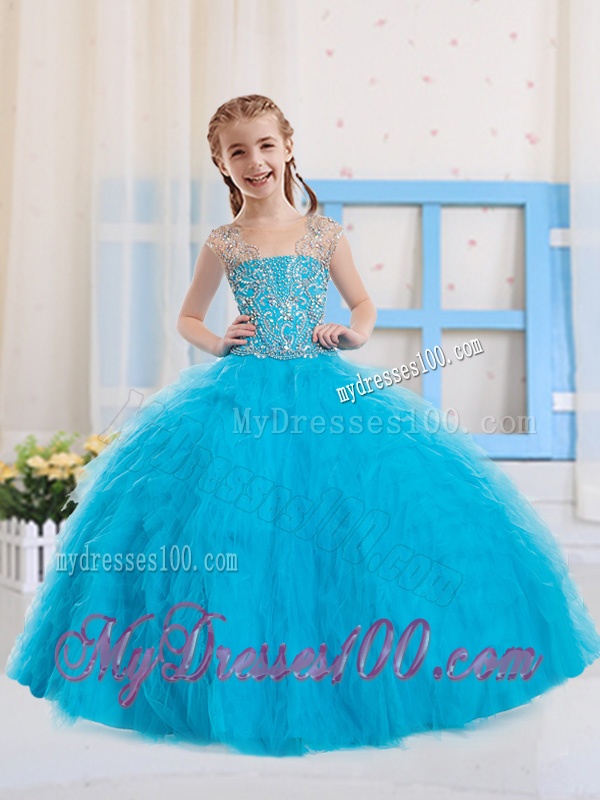 2016 Pretty Ball Gowns Scoop Beaded Mini Quinceanera Dress in Baby Blue