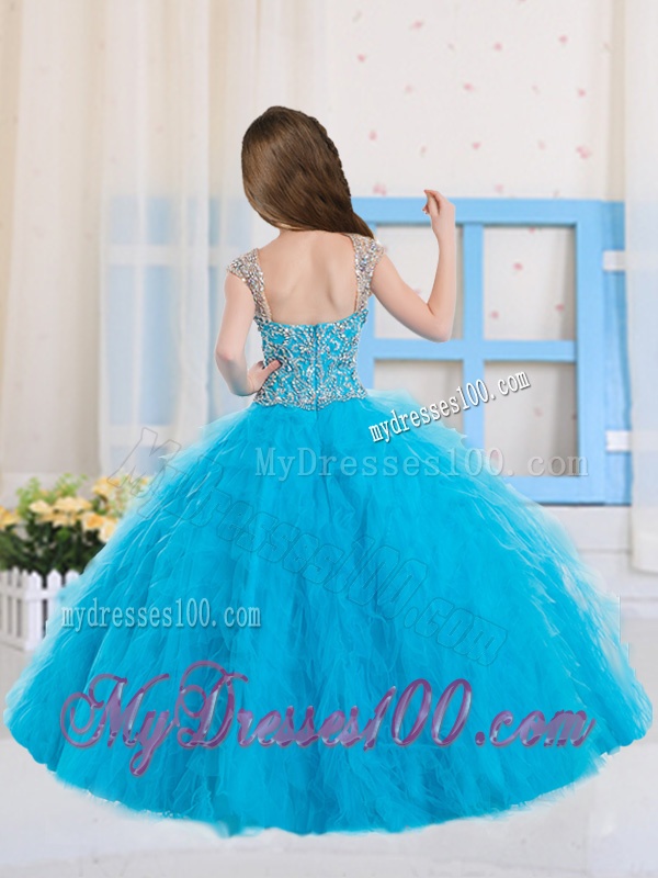 2016 Pretty Ball Gowns Scoop Beaded Mini Quinceanera Dress in Baby Blue