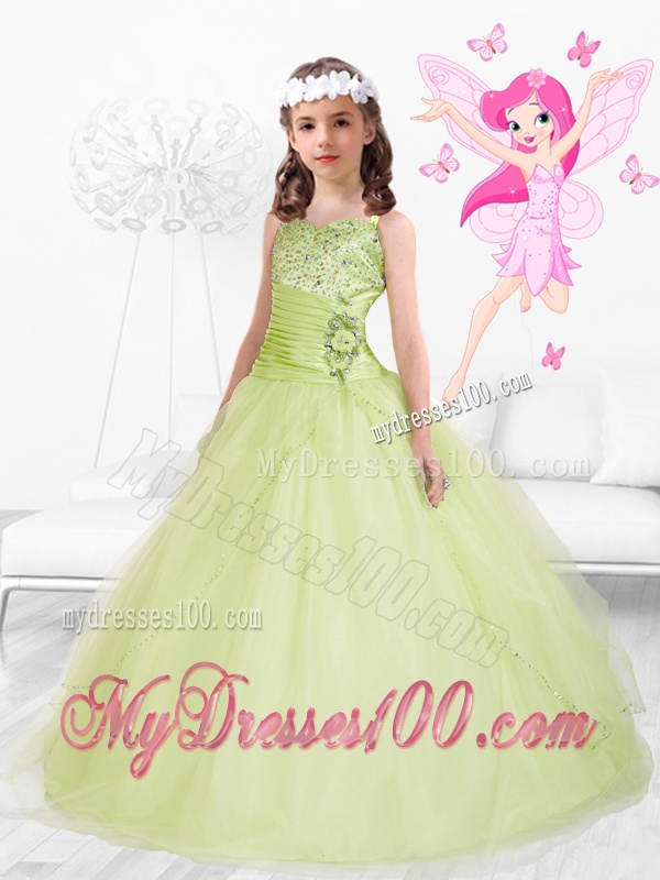 Beautiful 2016 Straps Beaded Mini Quinceanera Dress in Yellow Green