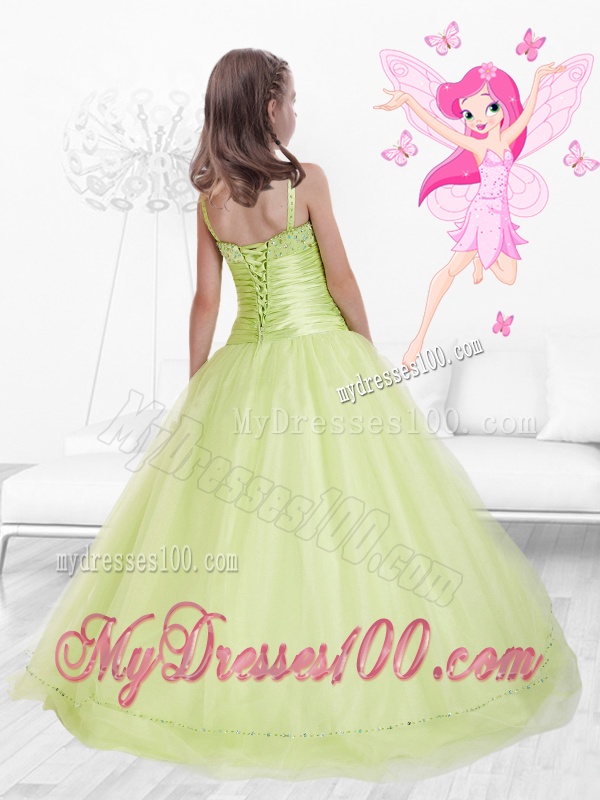 Beautiful 2016 Straps Beaded Mini Quinceanera Dress in Yellow Green