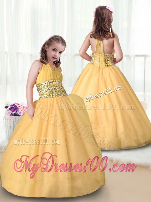 Beautiful Ball Gown Halter Top Mini Quinceanera Dress in Gold