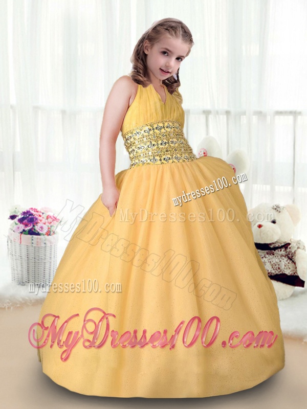 Beautiful Ball Gown Halter Top Mini Quinceanera Dress in Gold