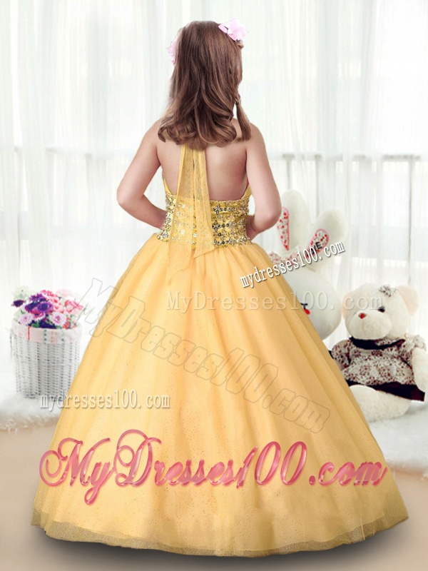 Beautiful Ball Gown Halter Top Mini Quinceanera Dress in Gold