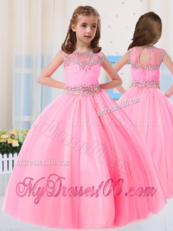 Beautiful Ball Gowns Scoop Short Sleeves Mini Quinceanera Dress in Baby Pink