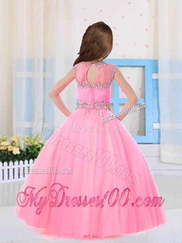 Beautiful Ball Gowns Scoop Short Sleeves Mini Quinceanera Dress in Baby Pink