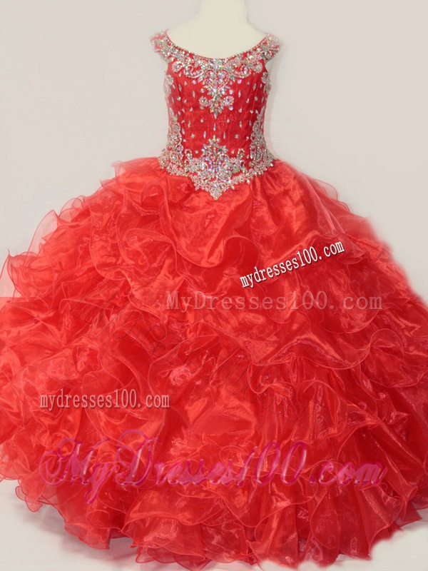 Beautiful Beaded and Ruffled Organza Mini Quinceanera Dress in Red