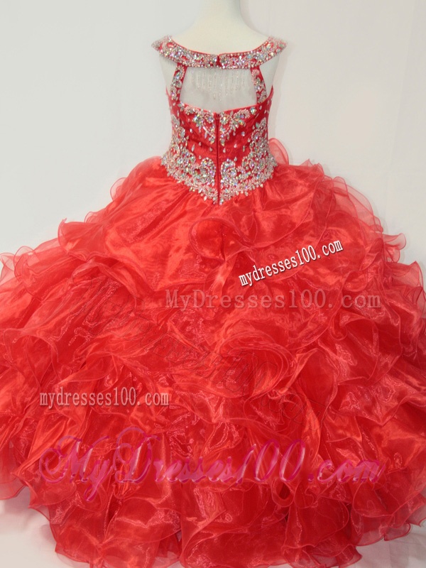 Beautiful Beaded and Ruffled Organza Mini Quinceanera Dress in Red