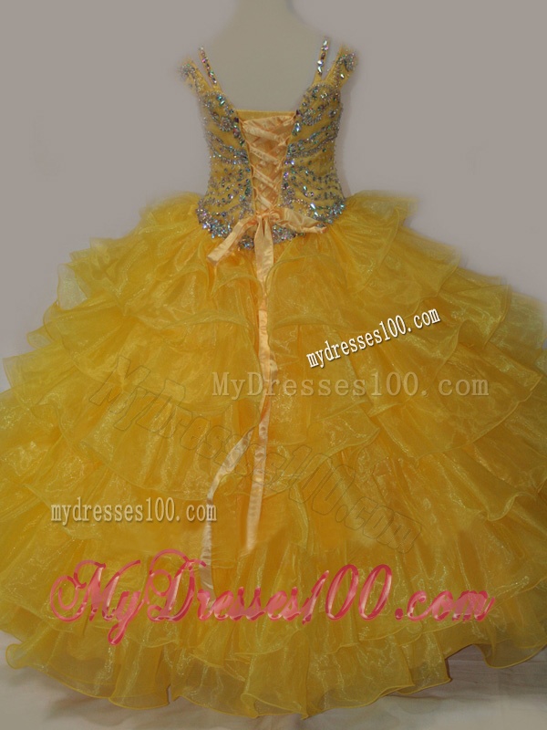Beautiful Sweetheart Mini Quinceanera Dress with Spaghetti Straps in Yellow