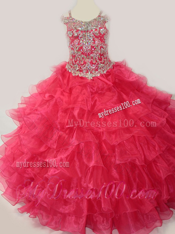 Coral Red Beading and Ruffled Layers Mini Quinceanera Dress with Straps and Off the Shoulder