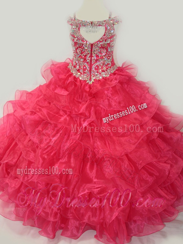 Coral Red Beading and Ruffled Layers Mini Quinceanera Dress with Straps and Off the Shoulder