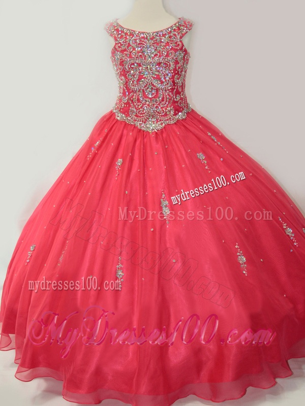 Hot Sale Puffy Scoop Mini Quinceanera Dress with Beading in Coral Red