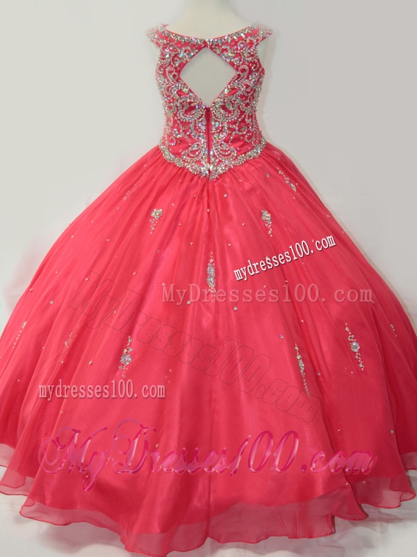 Hot Sale Puffy Scoop Mini Quinceanera Dress with Beading in Coral Red