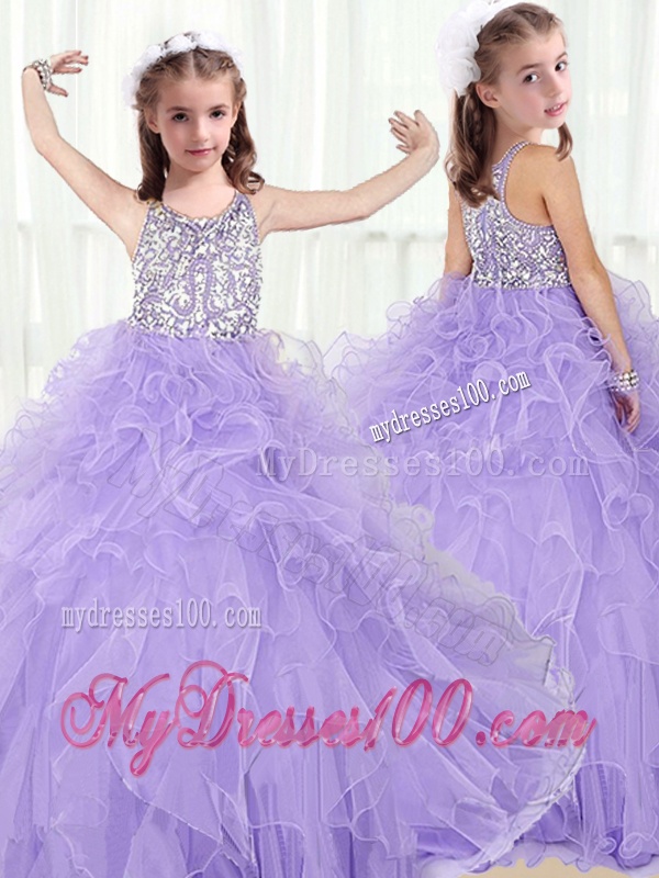 Lovely Scoop Lavender Mini Quinceanera Dress with Beading and Ruffles