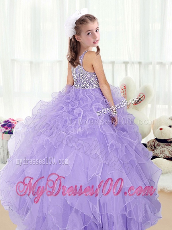 Lovely Scoop Lavender Mini Quinceanera Dress with Beading and Ruffles