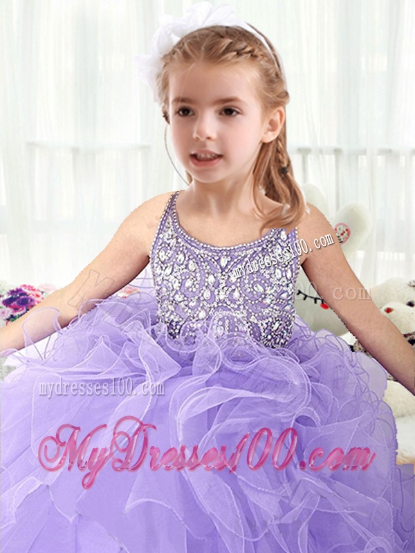 Lovely Scoop Lavender Mini Quinceanera Dress with Beading and Ruffles