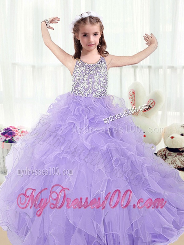 Lovely Scoop Lavender Mini Quinceanera Dress with Beading and Ruffles