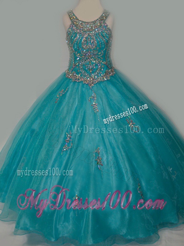 New Arrival Ball Gown Scoop Organza Long Lace Up Mini Quinceanera Dress with Beading