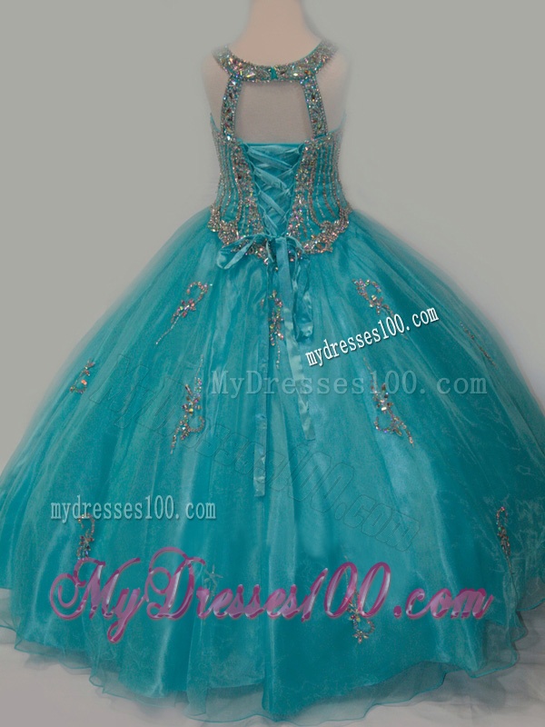 New Arrival Ball Gown Scoop Organza Long Lace Up Mini Quinceanera Dress with Beading