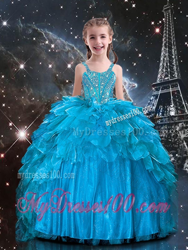 New Arrivals Straps Mini Quinceanera Dress with Beading in Blue