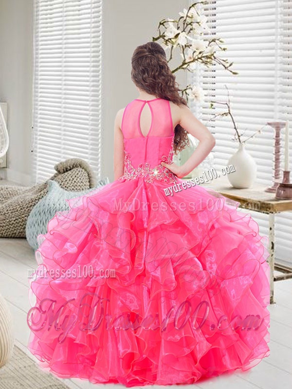 New Style Beaded and Ruffles Mini Quinceanera Dress in Hot Pink