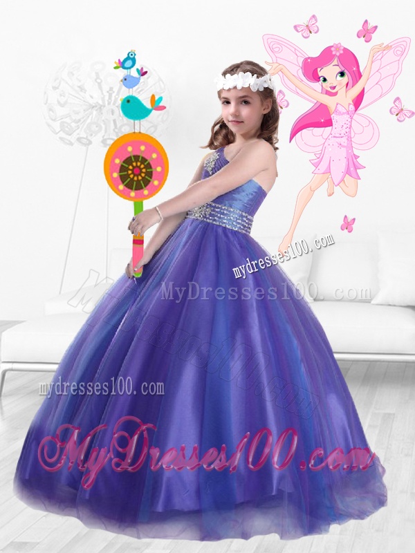 Popular One Shoulder Beaded Mini Quinceanera Dress in Purple