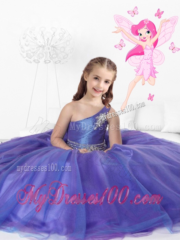 Popular One Shoulder Beaded Mini Quinceanera Dress in Purple
