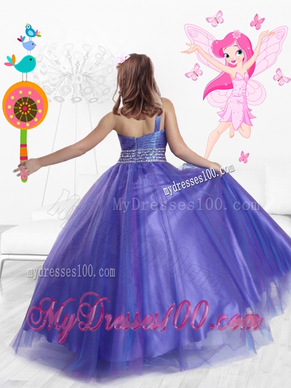 Popular One Shoulder Beaded Mini Quinceanera Dress in Purple