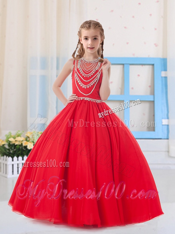 Pretty Ball Gowns Scoop Organza Red Mini Quinceanera Dress with Beading