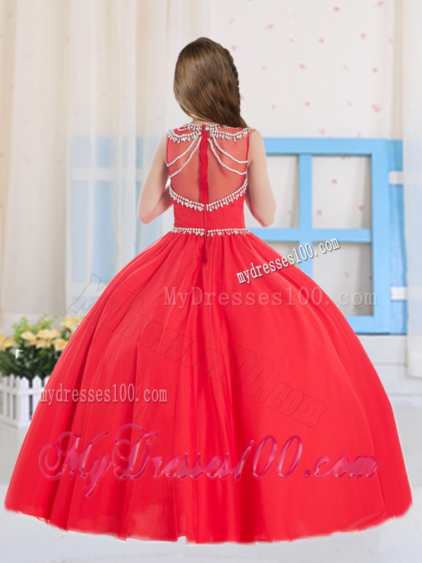 Pretty Ball Gowns Scoop Organza Red Mini Quinceanera Dress with Beading